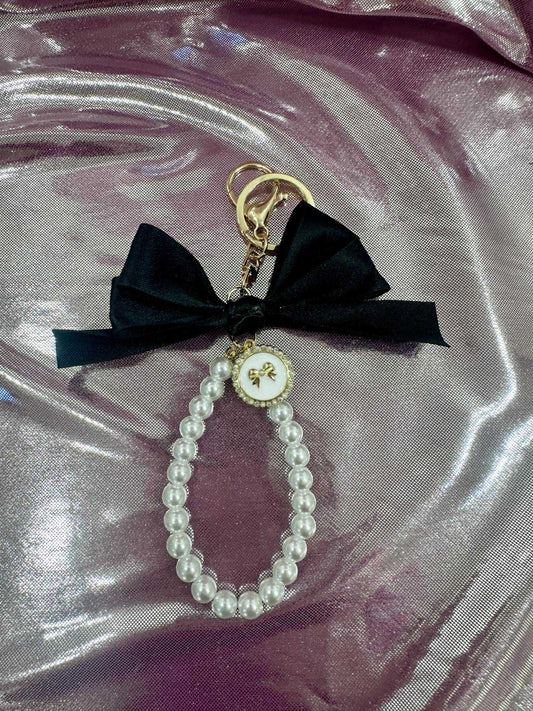 Black Large Bow Pearl Finger Phone Strap