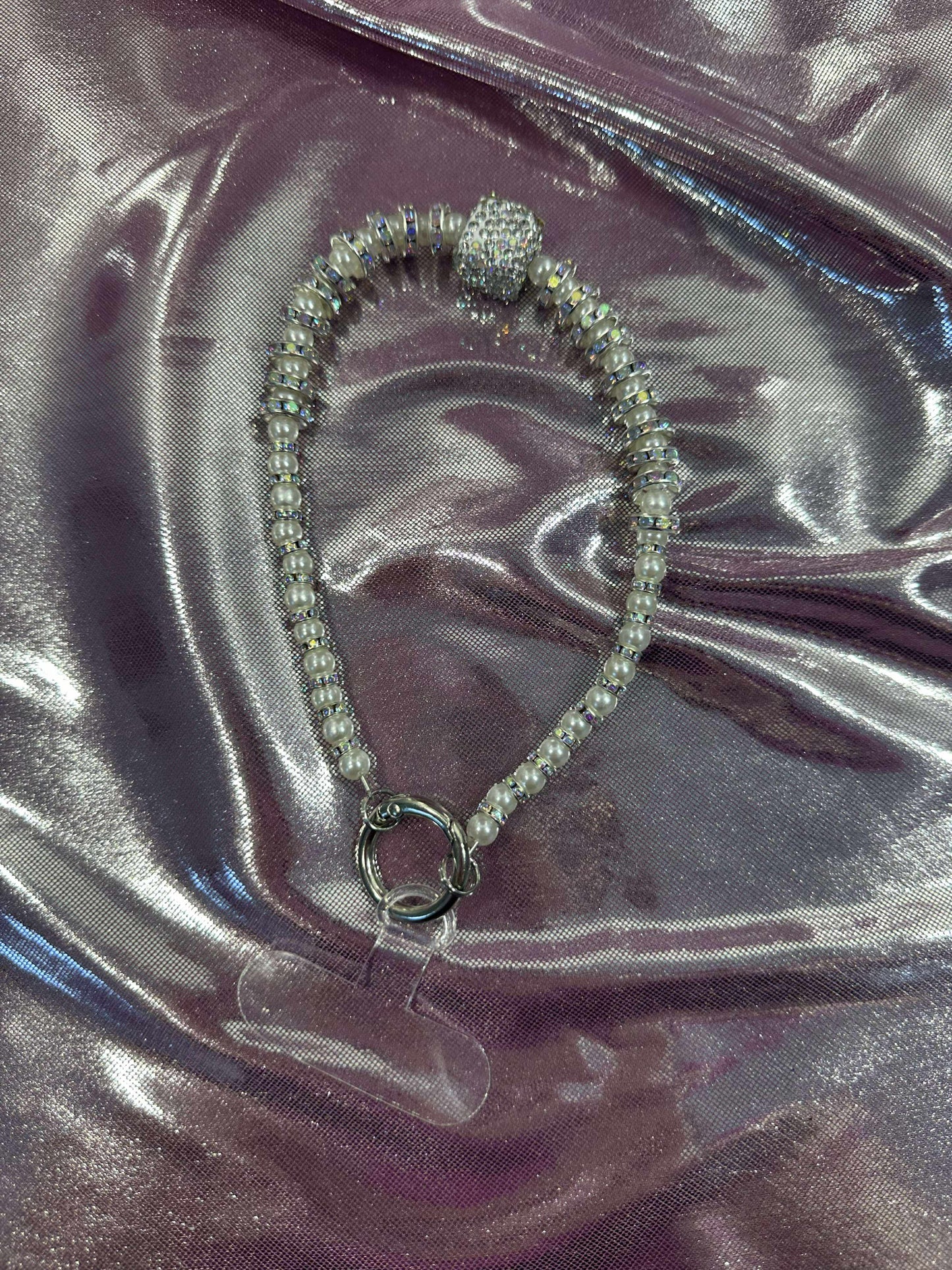 Silver Iridescent Diamond Wrist Phone Strap