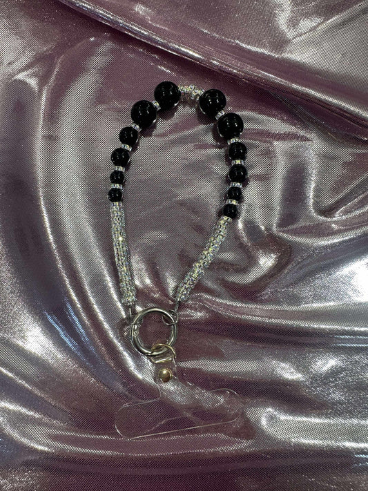 Black Rhinestone Pearl Wrist Phone Strap