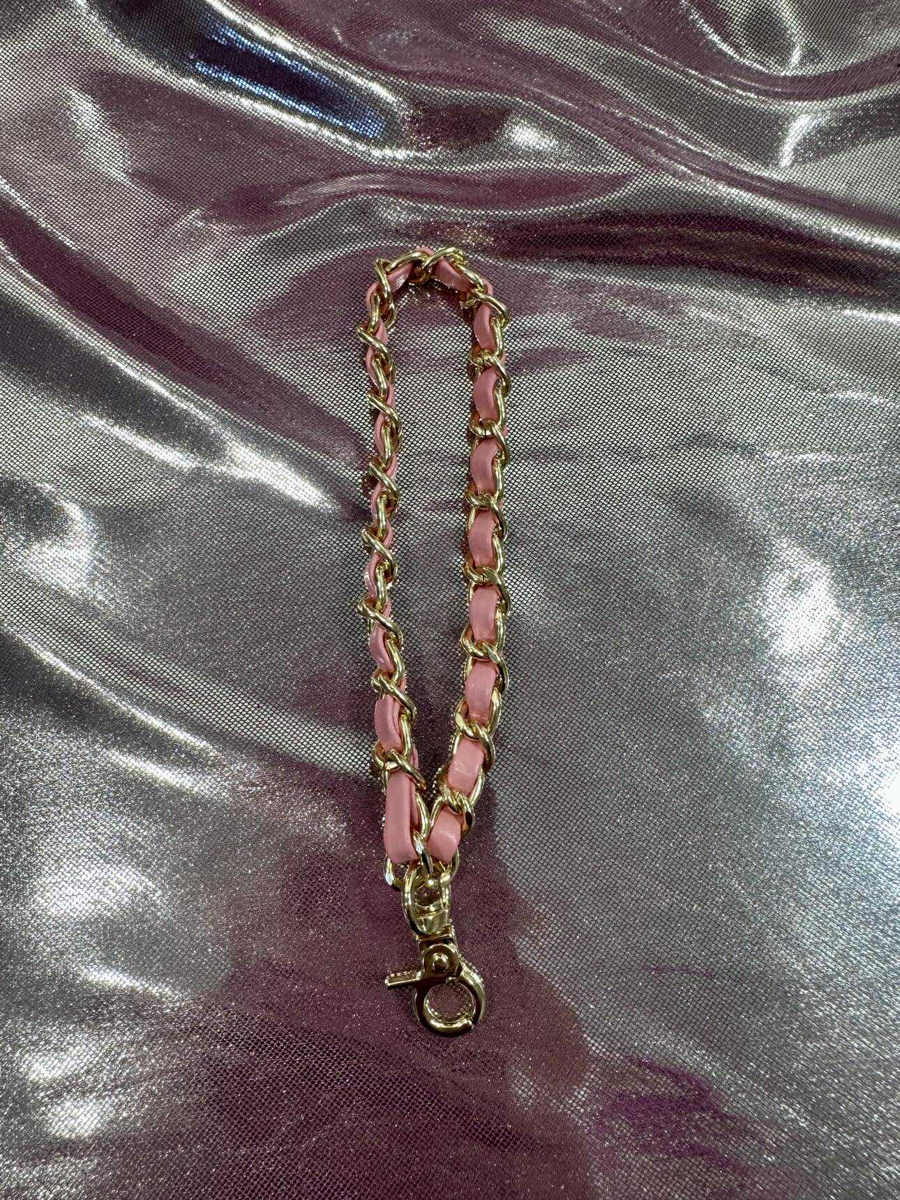 Pink Gold Faux Leather Chain Wrist Phone Strap