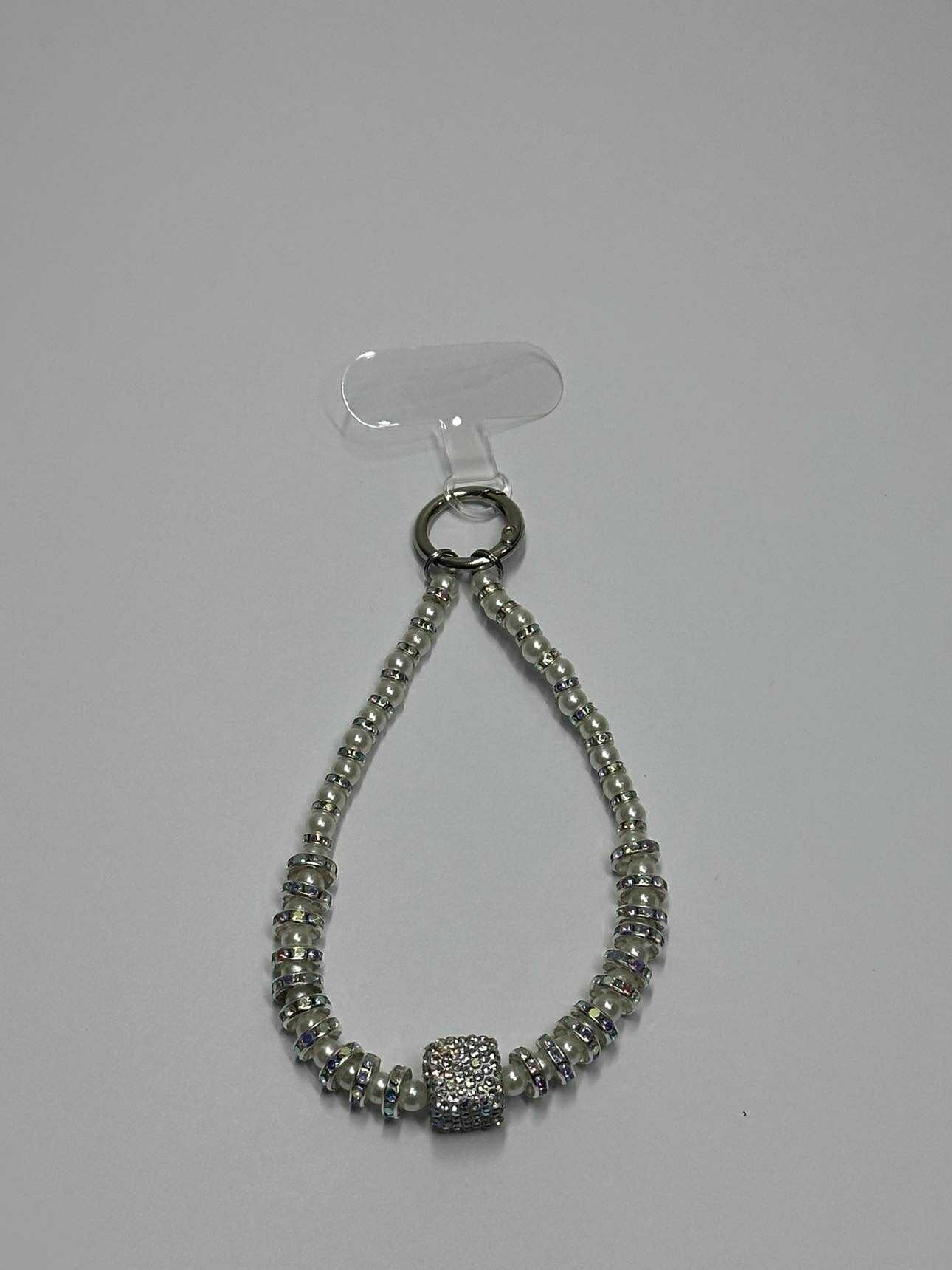 Silver Iridescent Diamond Wrist Phone Strap