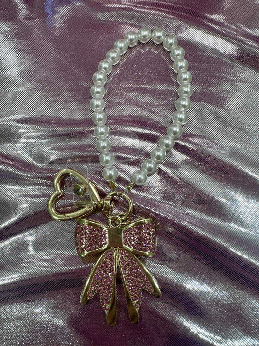 Pink Gold Diamond Bow Finger Phone Strap