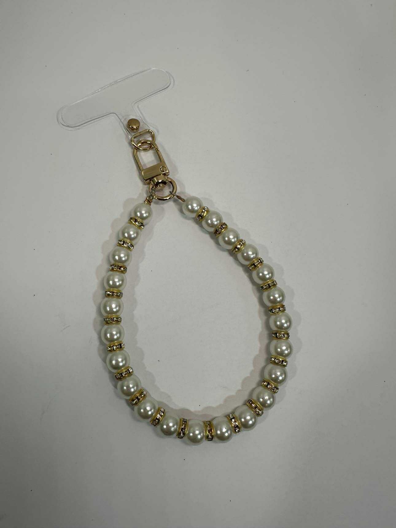 Gold Pearl Wrist Phone Strap