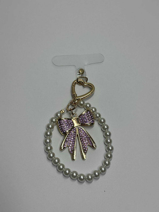 Purple Gold Diamond Bow Finger Phone Strap