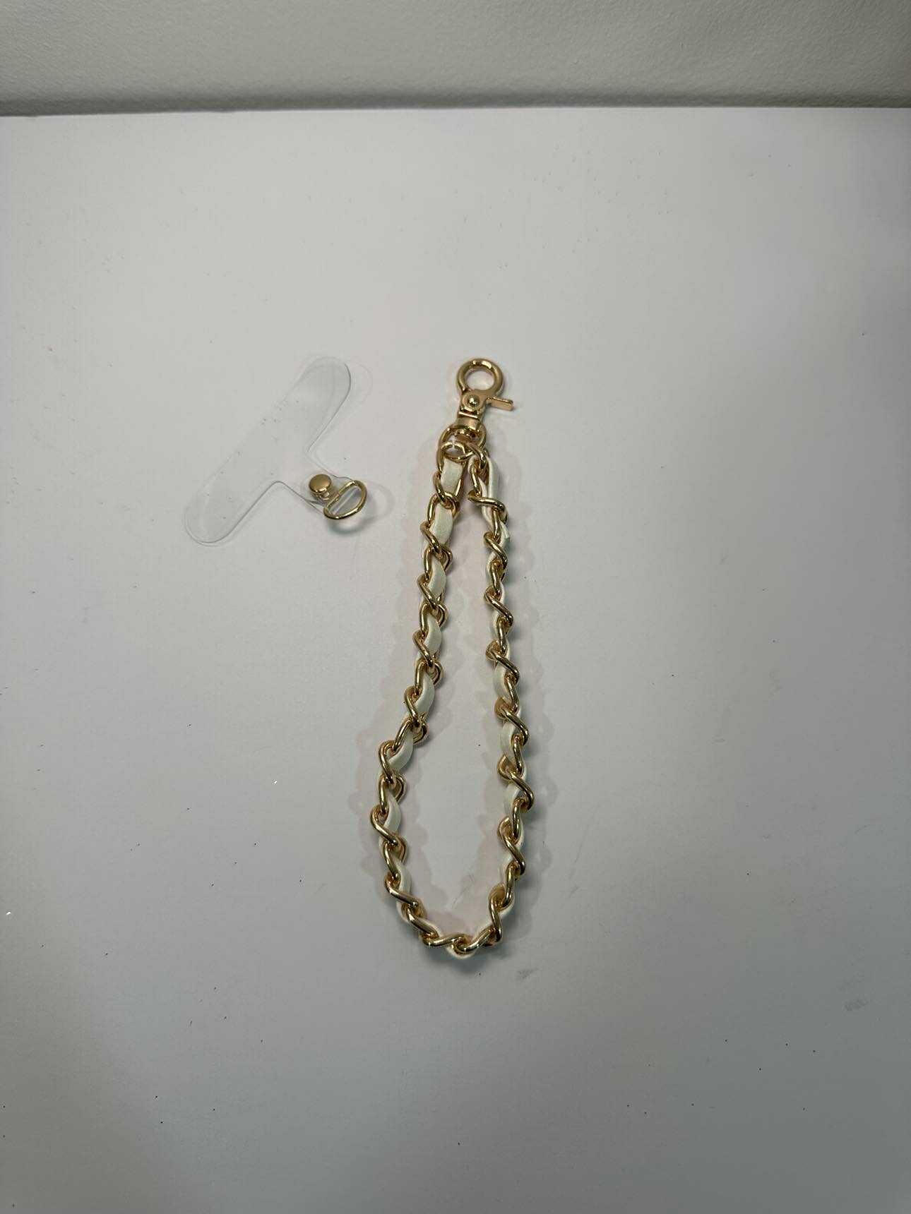 White Gold Faux Leather Chain Wrist Phone Strap