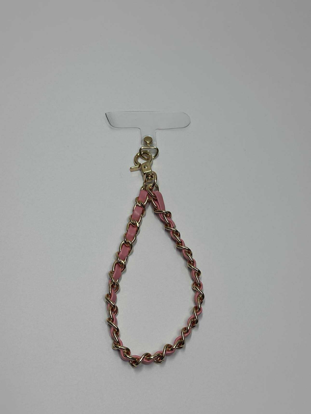 Pink Gold Faux Leather Chain Wrist Phone Strap