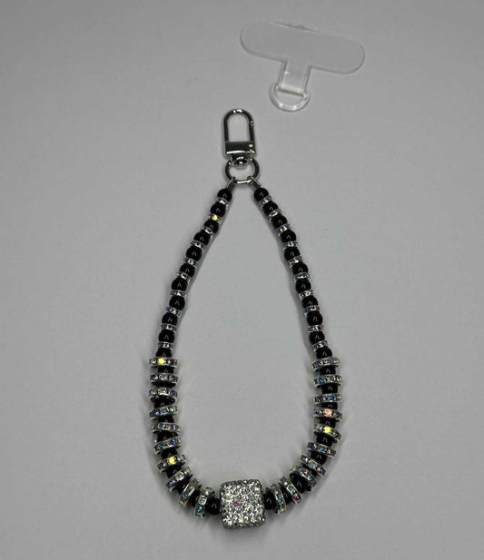 Black Rhinestone Wrist Phone Strap