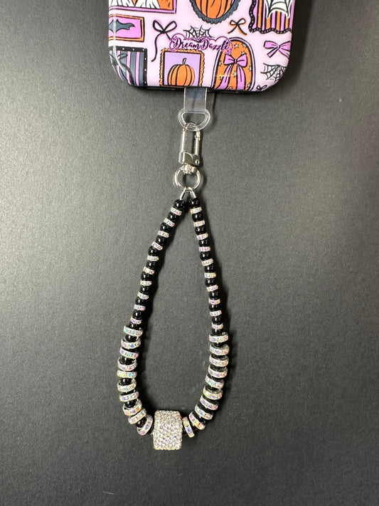 Black Rhinestone Wrist Phone Strap