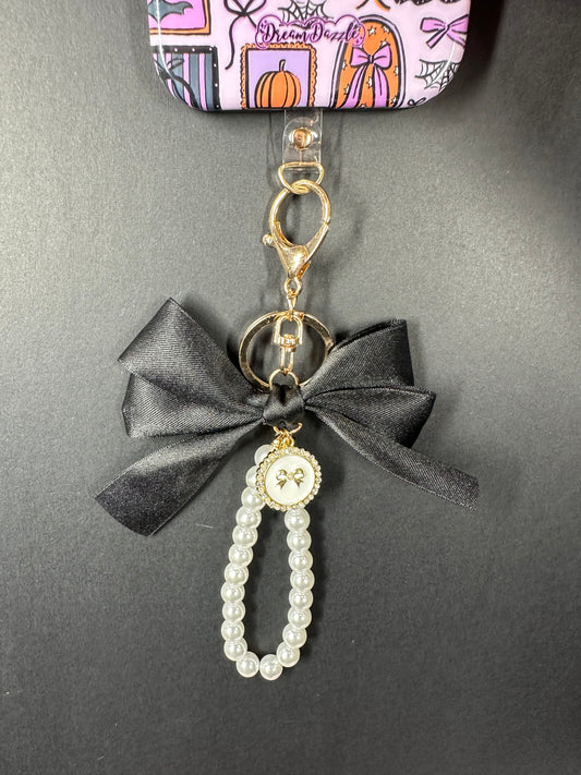Black Large Bow Pearl Finger Phone Strap
