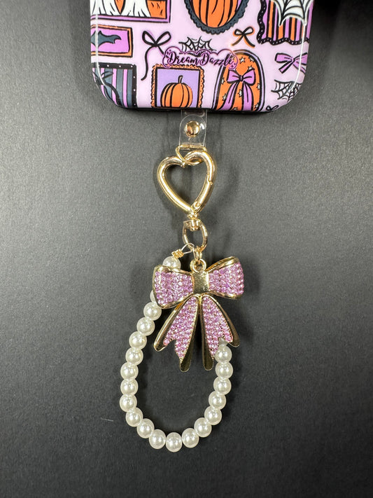 Purple Gold Diamond Bow Finger Phone Strap