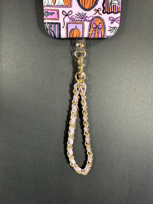 Lavender Gold Faux Leather Chain Wrist Phone Strap