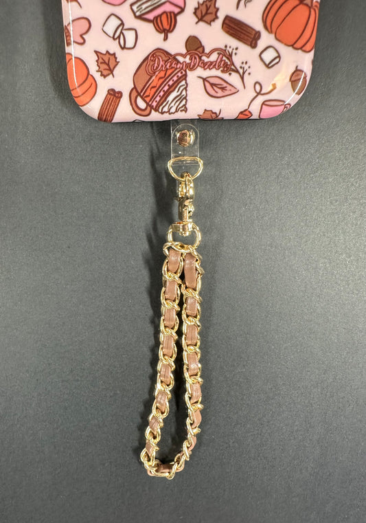 Brown Gold Chain Wrist Phone Strap