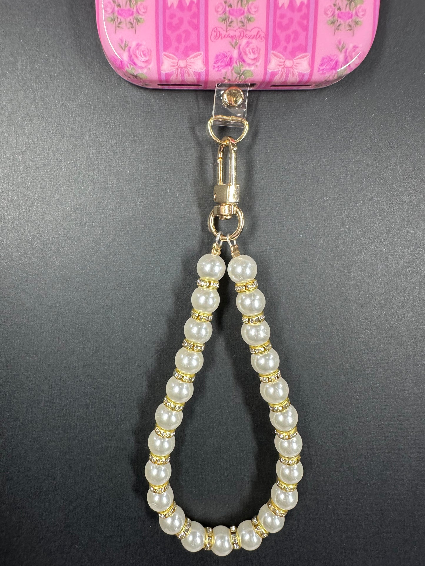 Gold Pearl Wrist Phone Strap