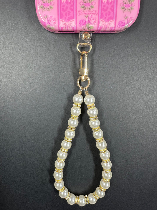 Gold Pearl Wrist Phone Strap