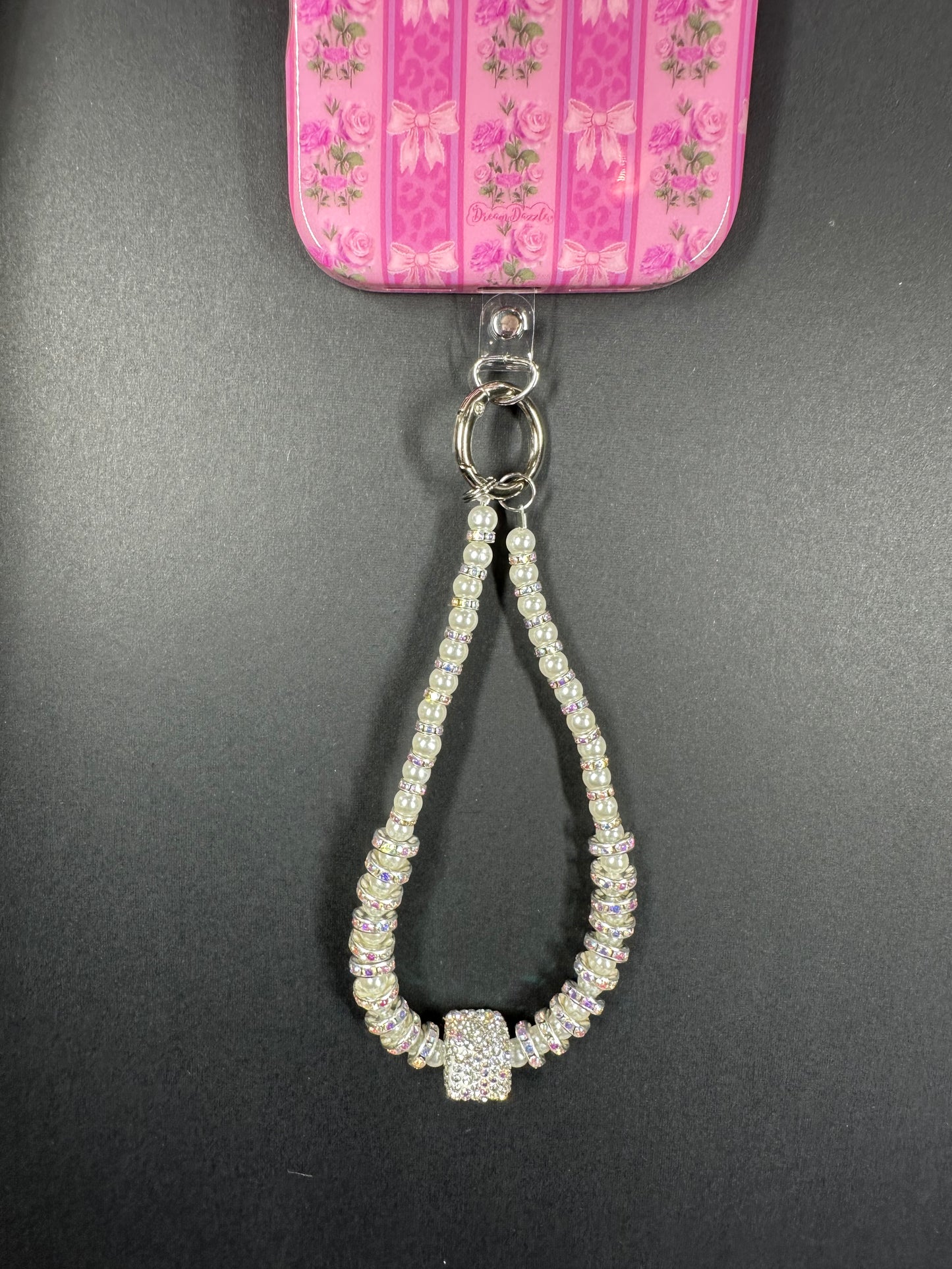 Silver Iridescent Diamond Wrist Phone Strap