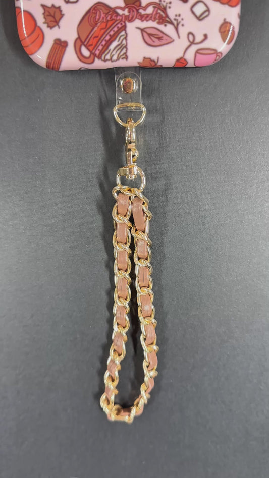 Brown Gold Chain Wrist Phone Strap