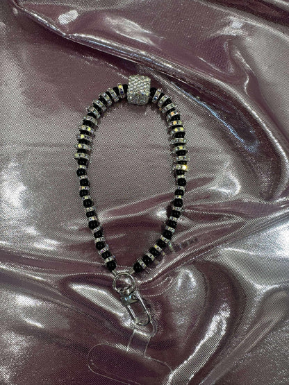 Black Rhinestone Wrist Phone Strap