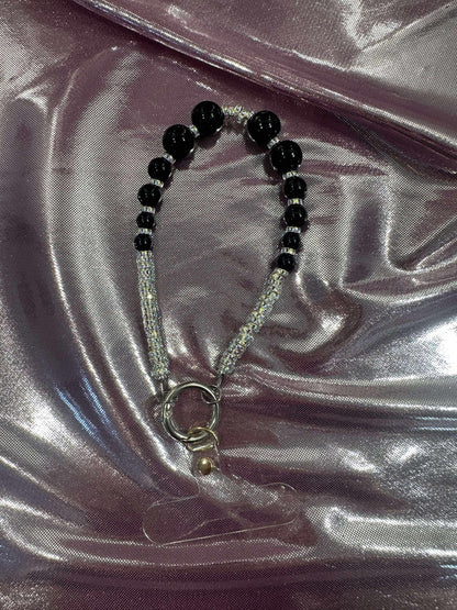 Black Rhinestone Pearl Wrist Phone Strap