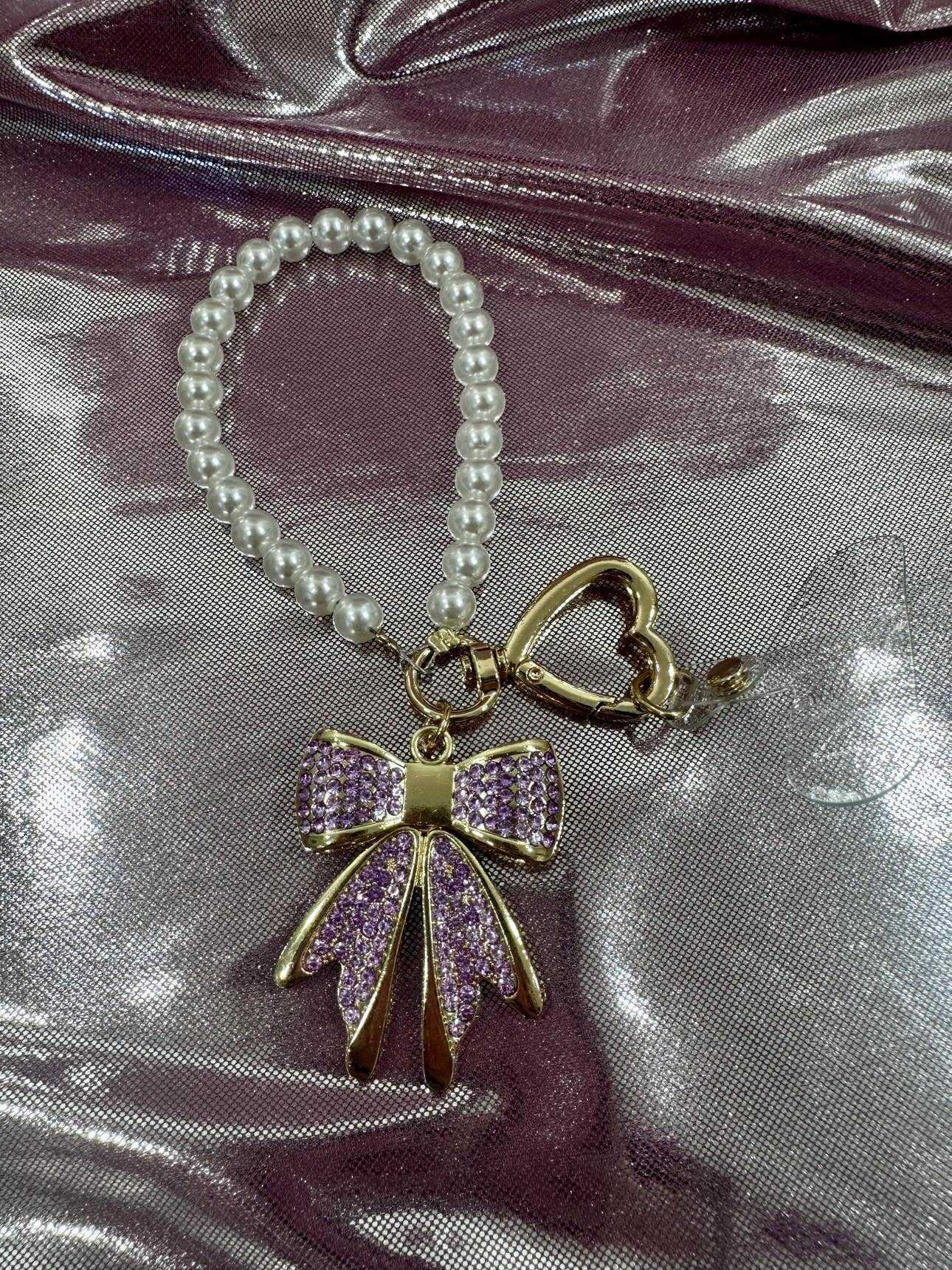 Purple Gold Diamond Bow Finger Phone Strap