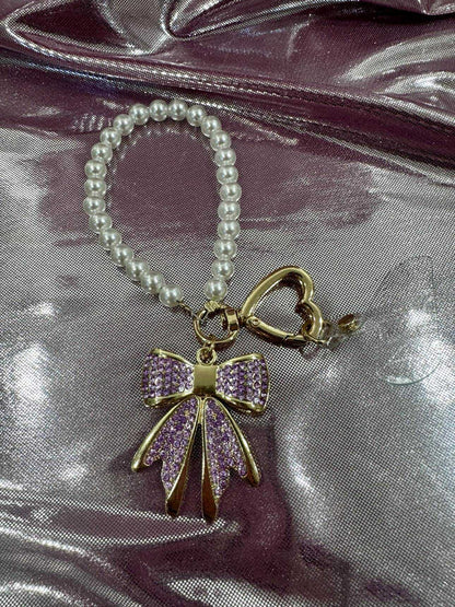 Purple Gold Diamond Bow Finger Phone Strap