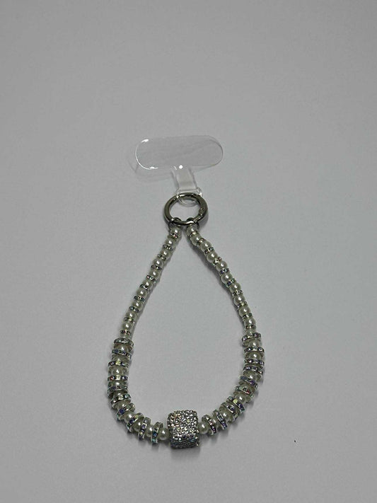 Silver Iridescent Diamond Wrist Phone Strap