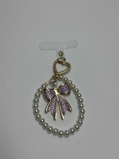 Purple Gold Diamond Bow Finger Phone Strap