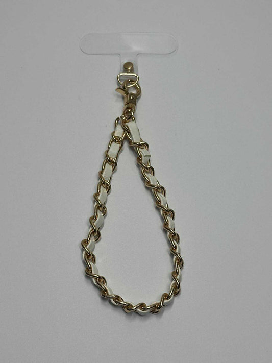 White Gold Faux Leather Chain Wrist Phone Strap