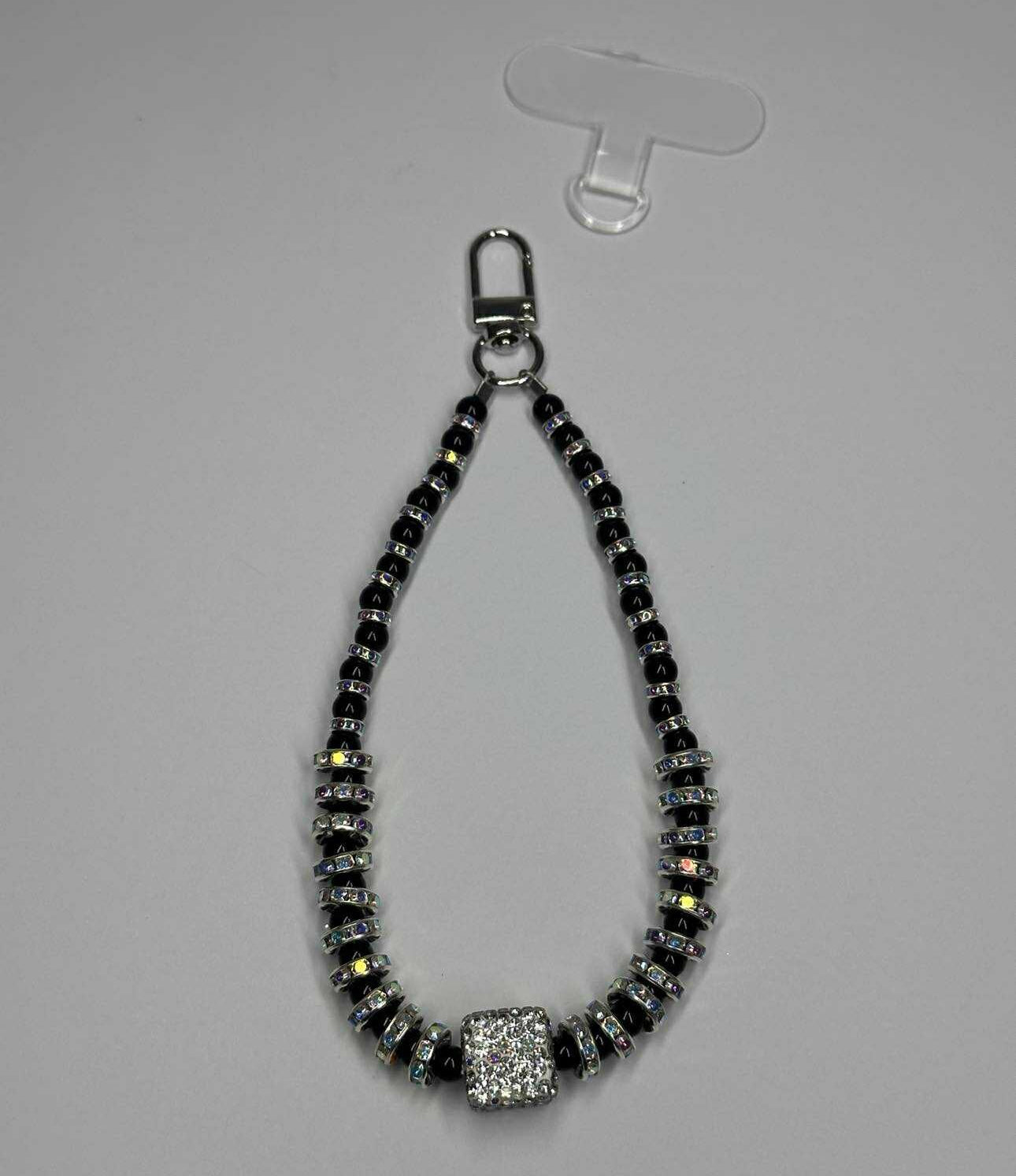 Black Rhinestone Wrist Phone Strap