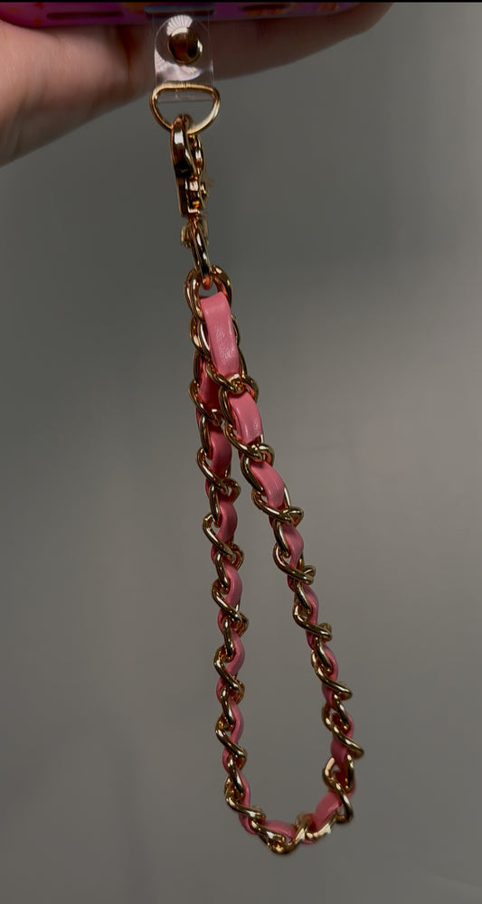Pink Gold Faux Leather Chain Wrist Phone Strap
