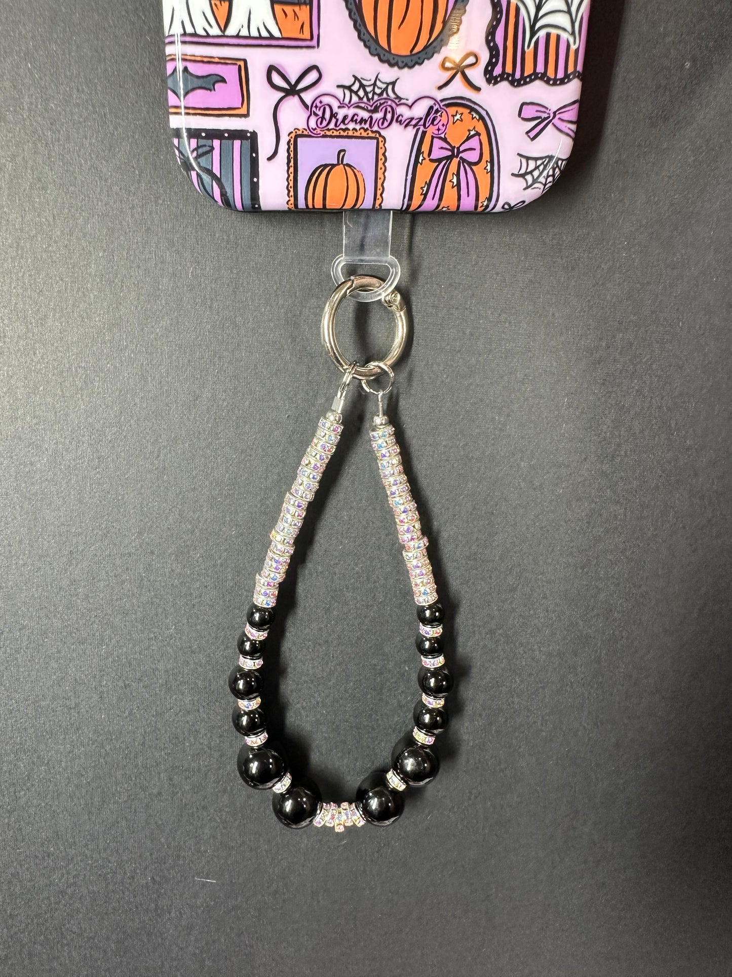 Black Rhinestone Pearl Wrist Phone Strap