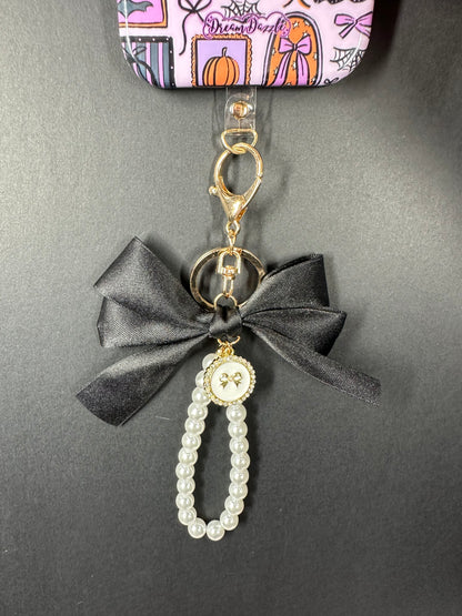 Black Large Bow Pearl Finger Phone Strap