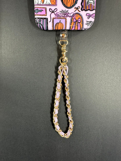 Lavender Gold Faux Leather Chain Wrist Phone Strap