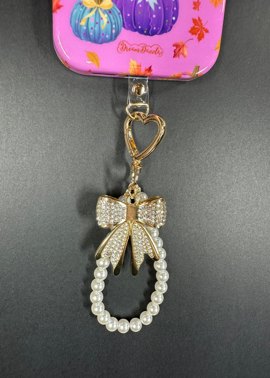 Silver Gold Diamond Bow Finger Phone Strap