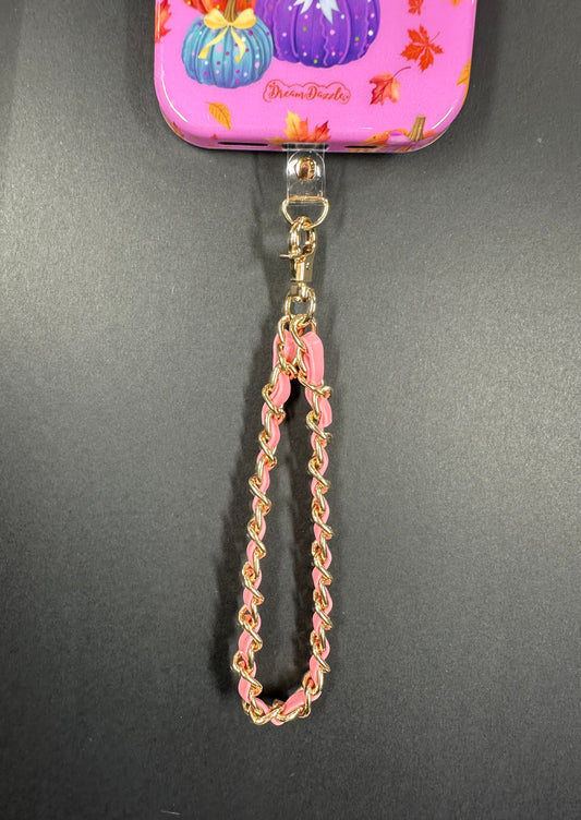 Pink Gold Faux Leather Chain Wrist Phone Strap