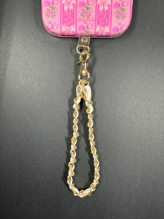 White Gold Faux Leather Chain Wrist Phone Strap