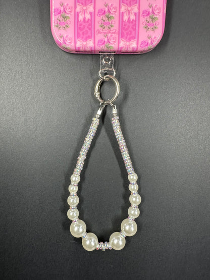 Silver Pearl Iridescent Wrist Phone Strap