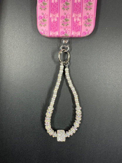 Silver Iridescent Diamond Wrist Phone Strap