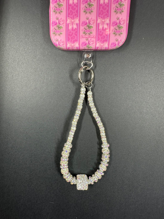 Silver Iridescent Diamond Wrist Phone Strap