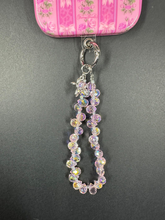 Pink Iridescent Diamond Wrist Phone Strap