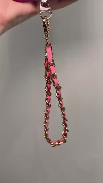 Pink Gold Faux Leather Chain Wrist Phone Strap