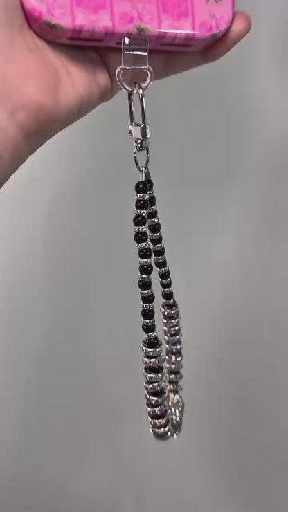 Black Rhinestone Wrist Phone Strap