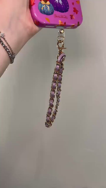 Lavender Gold Faux Leather Chain Wrist Phone Strap