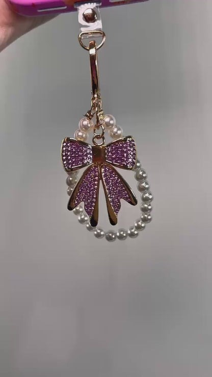 Purple Gold Diamond Bow Finger Phone Strap