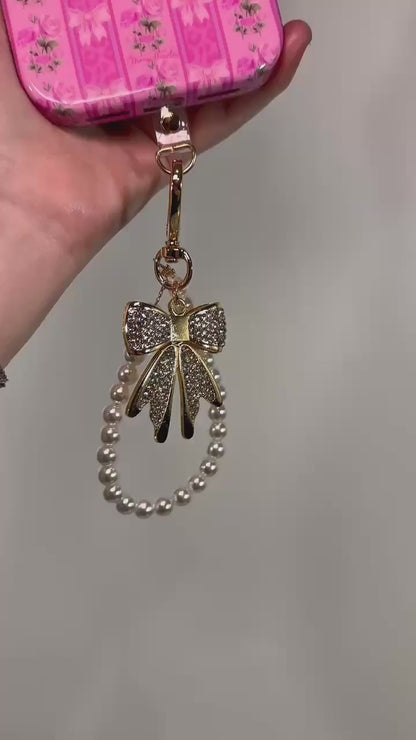 Silver Gold Diamond Bow Finger Phone Strap