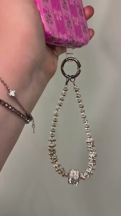 Silver Iridescent Diamond Wrist Phone Strap