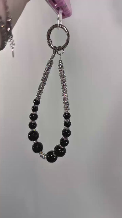 Black Rhinestone Pearl Wrist Phone Strap